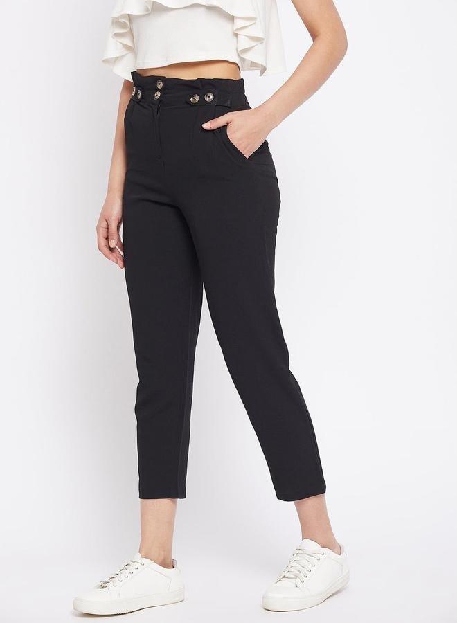 WineRed Women Black Regular Fit Trousers - Image 2